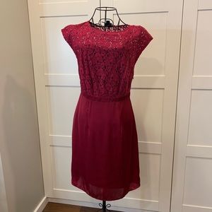 NWOT Red Lace/silk like dress fully lined